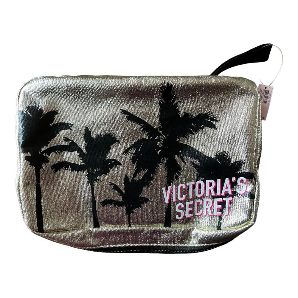Victoria's Secret Travel Case Door Hanging Cosmetic Makeup Glam Bag Gold NWT
